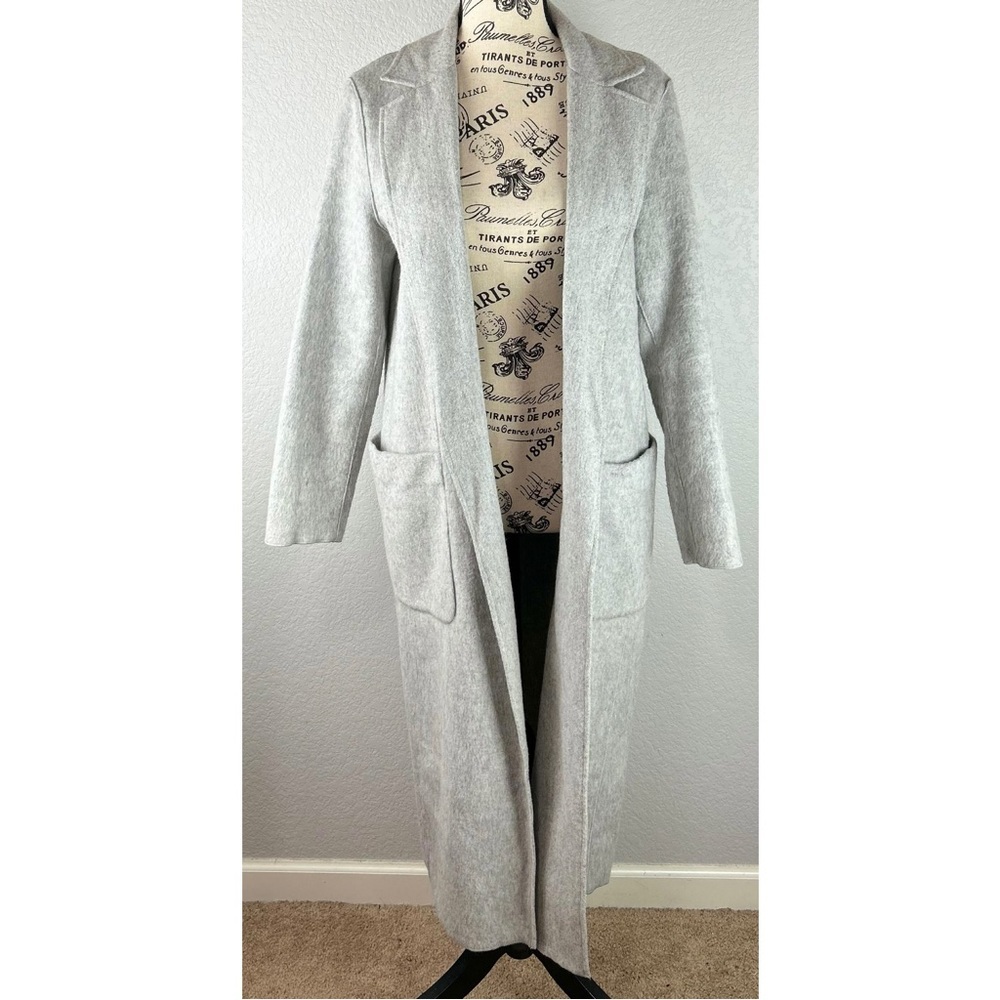 Mango Suit Grey Wool Blend Long Lined Jacket, size Small